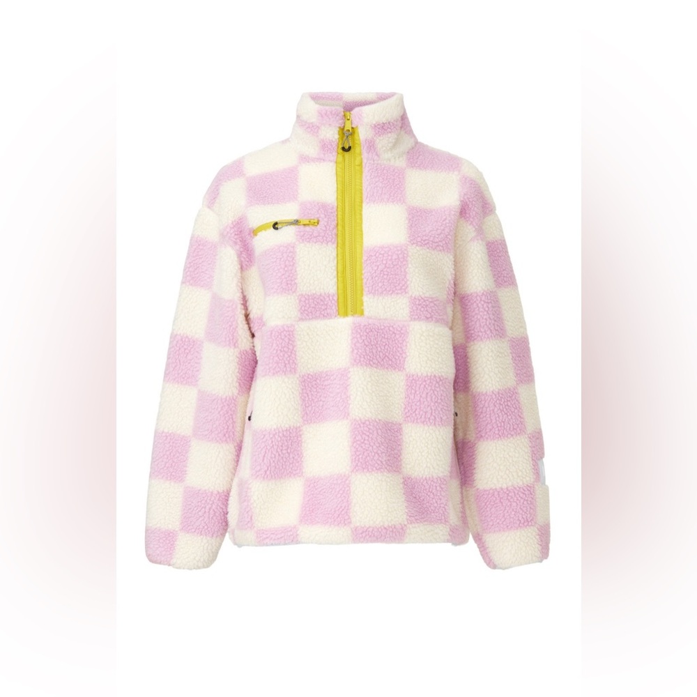 Levi's Pink and White Checkered Sherpa Pullover with Yellow Zip